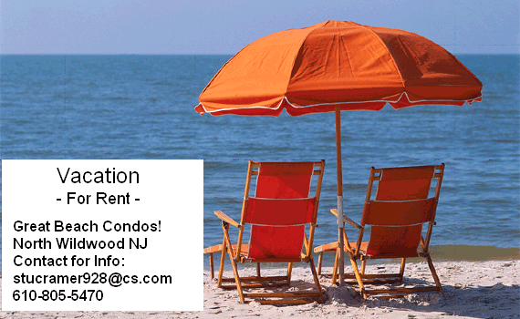 North Wildwood New Jersey vacation condos for rent. Click to send email.